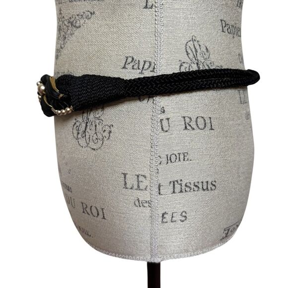 Vintage 80s Motion East Ornate Braided Macrame Belt Black Gold Sz M/L - Picture 7 of 16